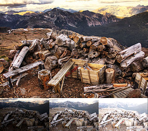 Example of multiple bracketed images contributing to an HDR resulting tone mapped image