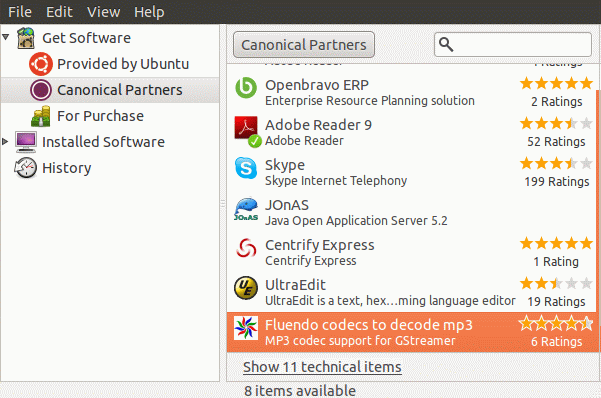 Ubuntu Software Center Fluendo: MP3 codec installation
