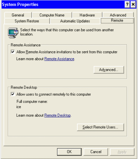 Microsoft Windows XP: Allow remote connection dialog