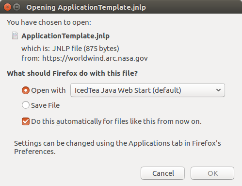 Firefox: opening application template for JNLP