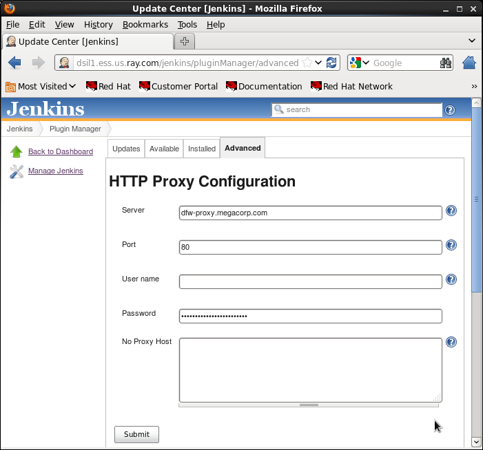 Jenkins proxy server configuration