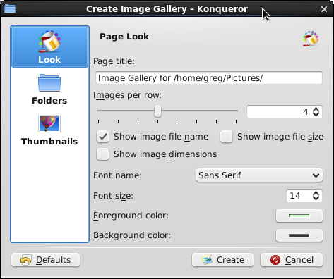 KDE Konqueror - Createimage gallery