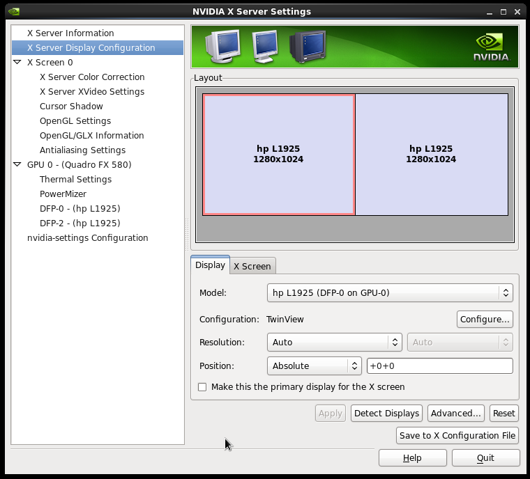 NVidia GUI screen for /usr/bin/nvidia-settings