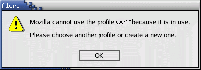 Profile in use dialog box