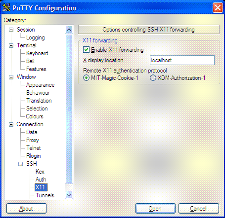 Putty X-server forwarding configuration