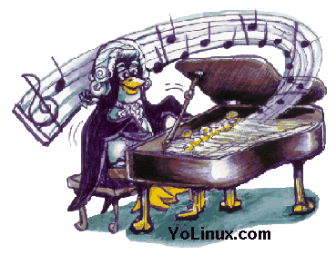 Linux Tux at the piano